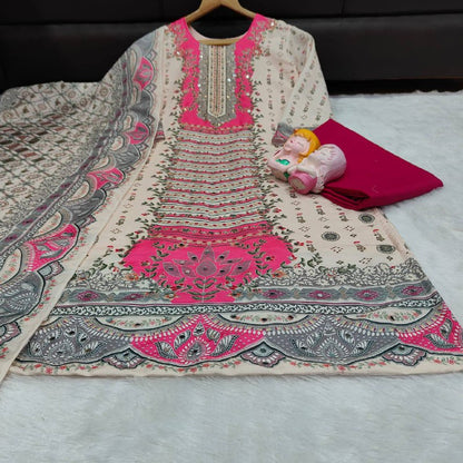 Pakistani Style Maslin Suit Set – Real Mirror Work with Dupatta