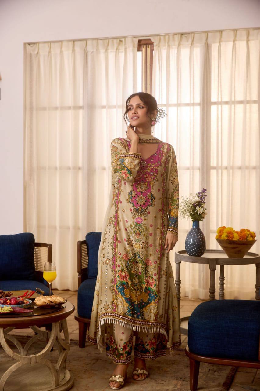 Noori Anarkali Round Plazzo Set – Muslin Cotton with Double Shade Dupatta