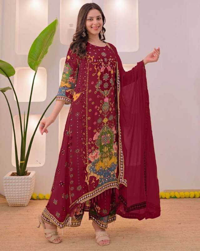 Noori Anarkali Round Plazzo Set – Muslin Cotton with Double Shade Dupatta