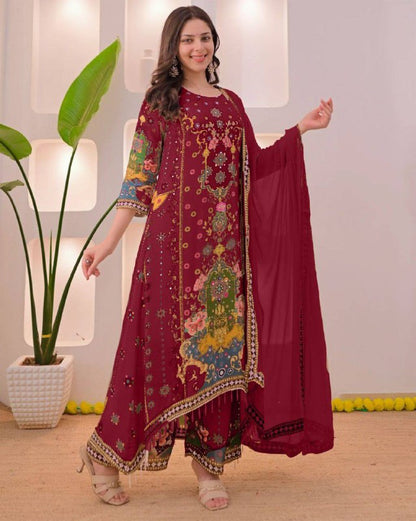 Noori Anarkali Round Plazzo Set – Muslin Cotton with Double Shade Dupatta