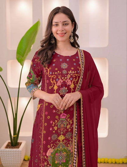 Noori Anarkali Round Plazzo Set – Muslin Cotton with Double Shade Dupatta