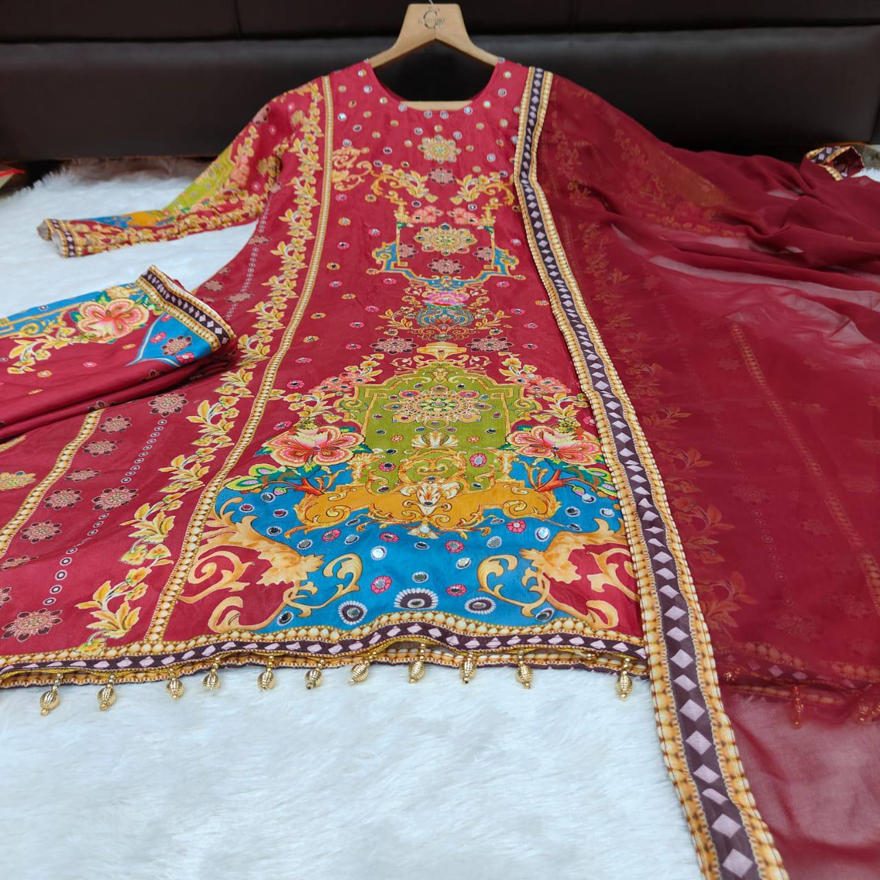 Noori Anarkali Round Plazzo Set – Muslin Cotton with Double Shade Dupatta