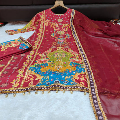 Noori Anarkali Round Plazzo Set – Muslin Cotton with Double Shade Dupatta