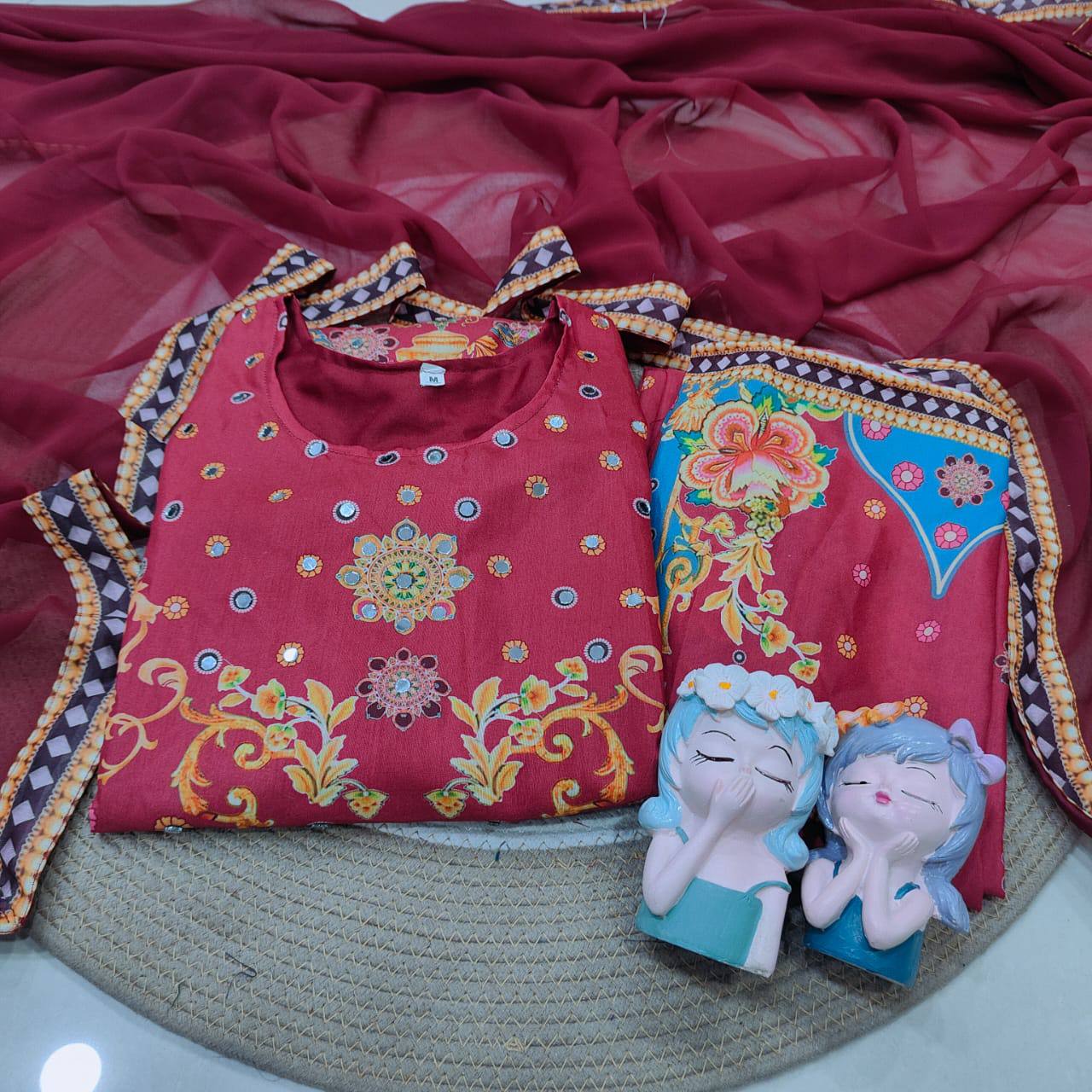 Noori Anarkali Round Plazzo Set – Muslin Cotton with Double Shade Dupatta