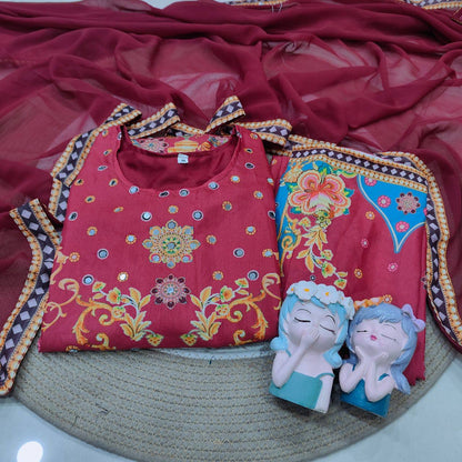 Noori Anarkali Round Plazzo Set – Muslin Cotton with Double Shade Dupatta