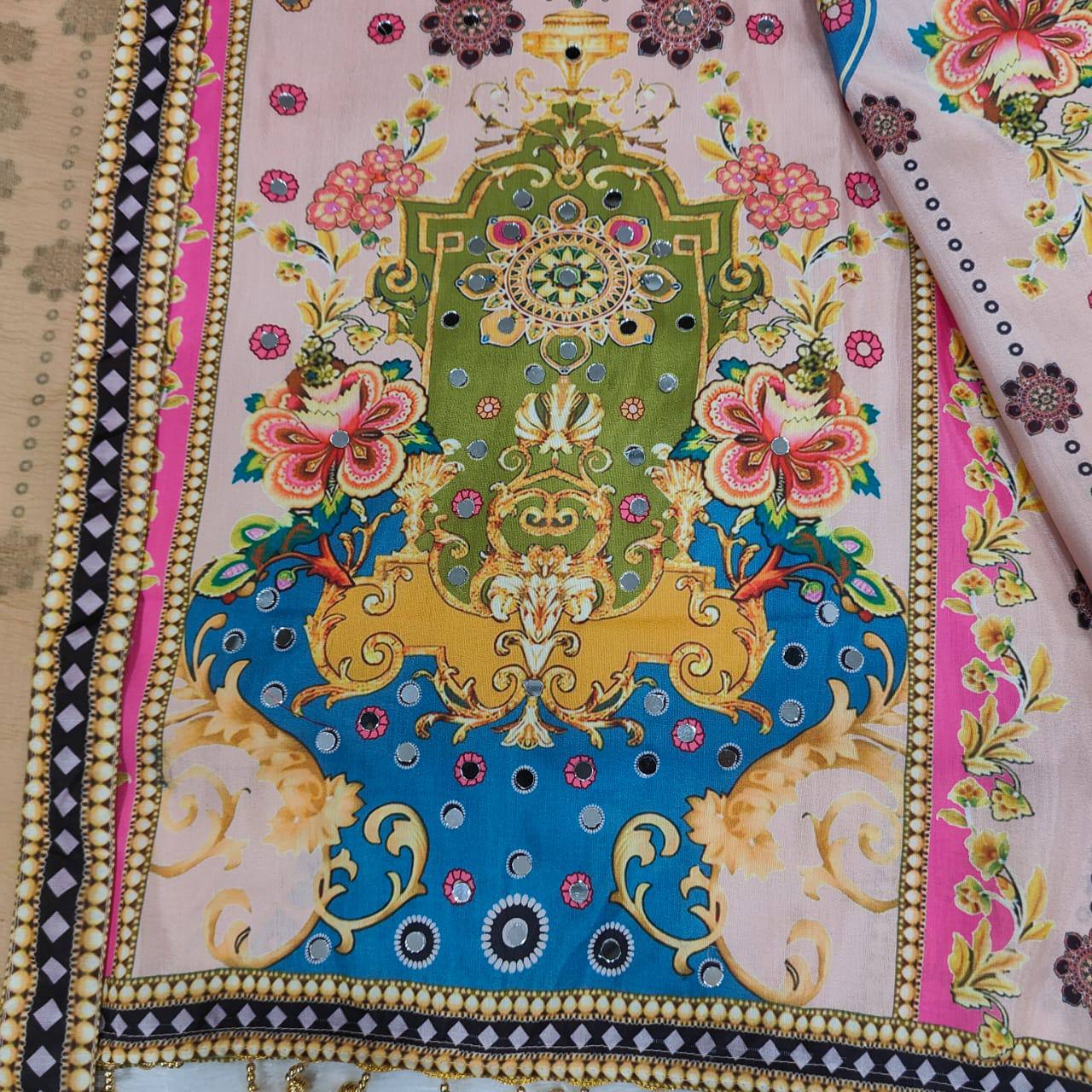 Noori Anarkali Round Plazzo Set – Muslin Cotton with Double Shade Dupatta