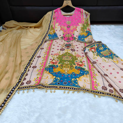 Noori Anarkali Round Plazzo Set – Muslin Cotton with Double Shade Dupatta