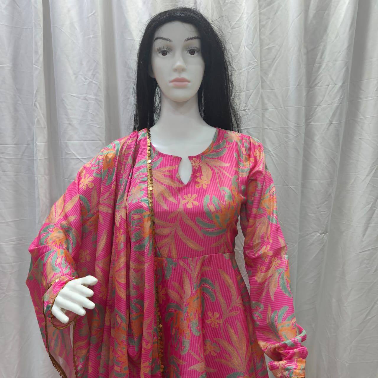 Premium Chinon Silk Sharara Suit Set – Digital Print & Sequins Lace Work with Dupatta