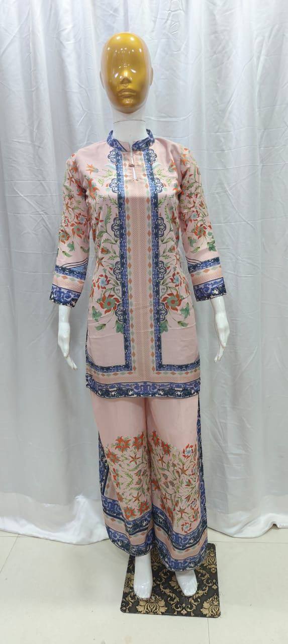 Premium Festival Co‑Ord Set – Soft Maslin Digital Print with Hand Mirror Work