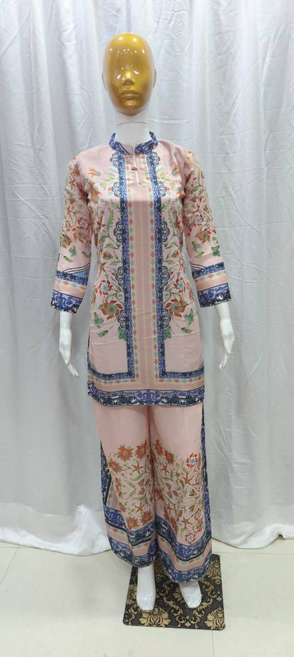 Premium Festival Co‑Ord Set – Soft Maslin Digital Print with Hand Mirror Work