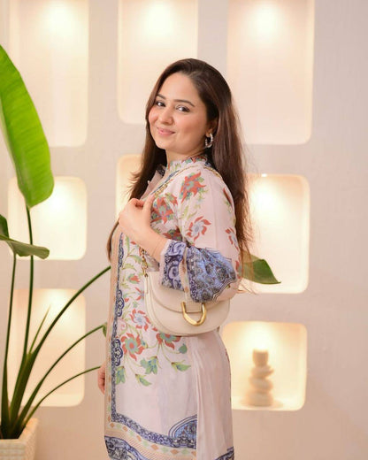 Premium Festival Co‑Ord Set – Soft Maslin Digital Print with Hand Mirror Work