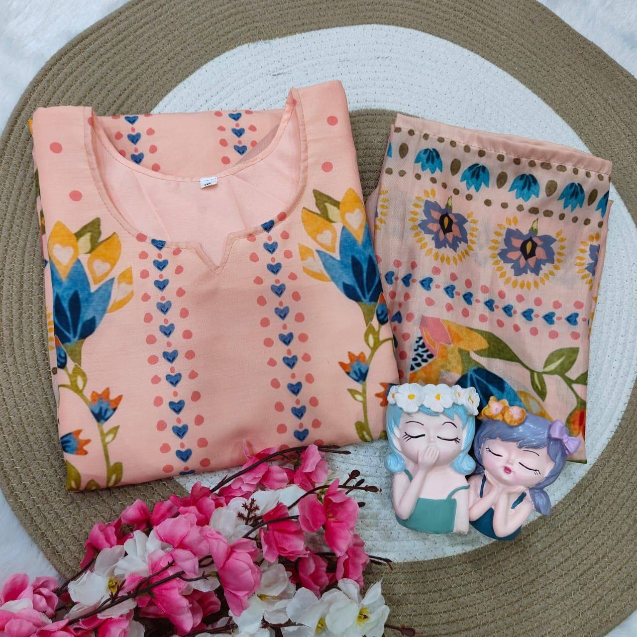 Premium Festival Co‑Ord Set – Soft Maslin Digital Print with Hand Mirror Work