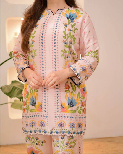 Premium Festival Co‑Ord Set – Soft Maslin Digital Print with Hand Mirror Work