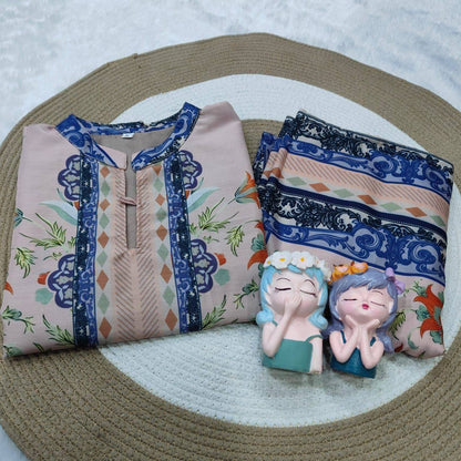 Premium Festival Co‑Ord Set – Soft Maslin Digital Print with Hand Mirror Work