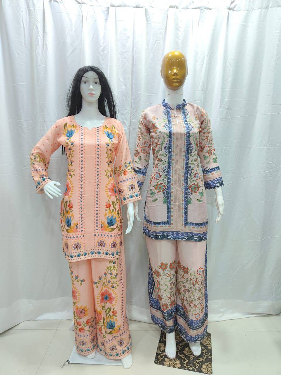 Premium Festival Co‑Ord Set – Soft Maslin Digital Print with Hand Mirror Work