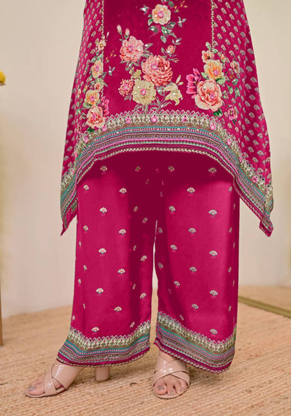 Festive Maslin Co‑Ord Set – Digital Print with Hand Mirror Work