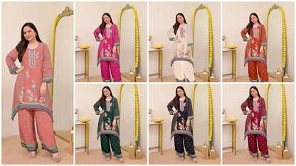 Festive Maslin Co‑Ord Set – Digital Print with Hand Mirror Work