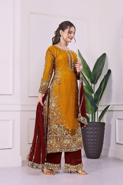 Eid Special Fancy Silk Top Plazzo Set – Embroidery & Sequins Work with Dupatta