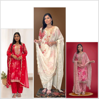 Pure Kundan Organza Suit Set – Embroidery Coding Dori & Sequins Work