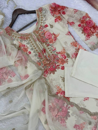 Pure Kundan Organza Suit Set – Embroidery Coding Dori & Sequins Work