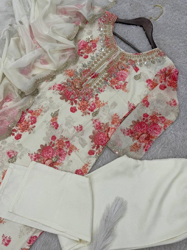 Pure Kundan Organza Suit Set – Embroidery Coding Dori & Sequins Work