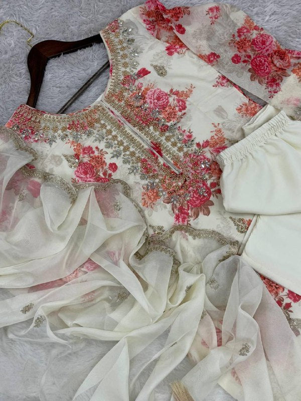 Pure Kundan Organza Suit Set – Embroidery Coding Dori & Sequins Work