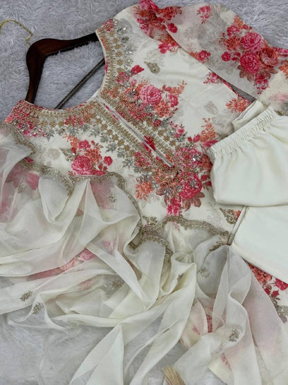 Pure Kundan Organza Suit Set – Embroidery Coding Dori & Sequins Work