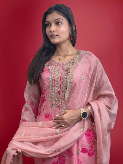 Pure Kundan Organza Suit Set – Embroidery Coding Dori & Sequins Work