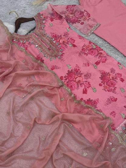 Pure Kundan Organza Suit Set – Embroidery Coding Dori & Sequins Work