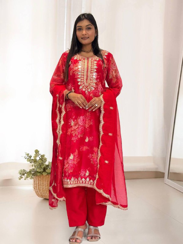 Pure Kundan Organza Suit Set – Embroidery Coding Dori & Sequins Work