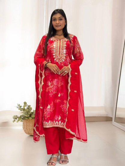 Pure Kundan Organza Suit Set – Embroidery Coding Dori & Sequins Work