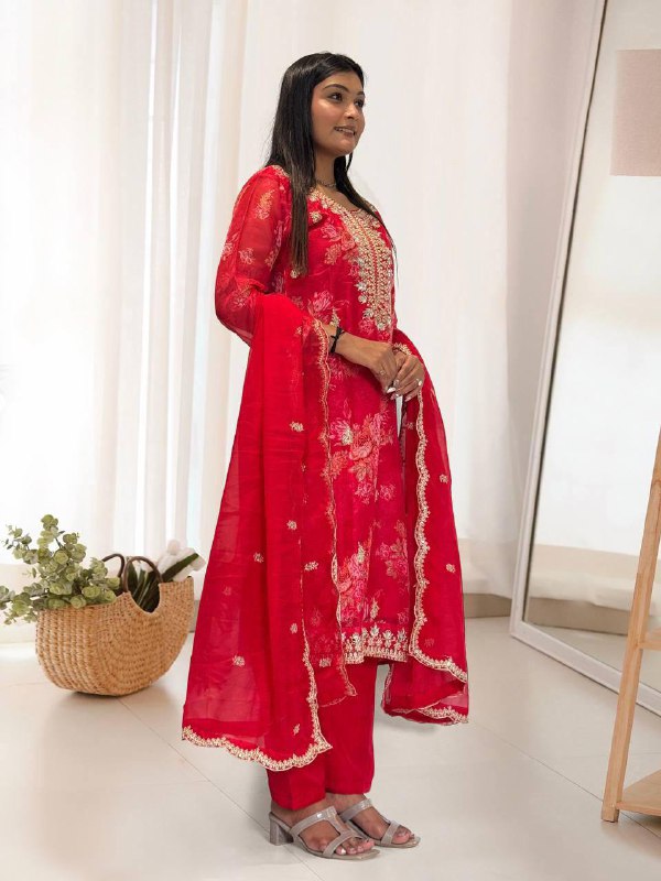 Pure Kundan Organza Suit Set – Embroidery Coding Dori & Sequins Work