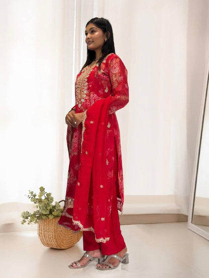 Pure Kundan Organza Suit Set – Embroidery Coding Dori & Sequins Work