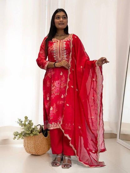 Pure Kundan Organza Suit Set – Embroidery Coding Dori & Sequins Work