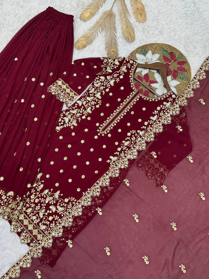 Heavy Faux Georgette Top Plazzo Set – Embroidery & Sequins Work with Dupatta