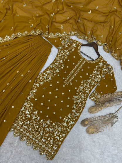 Heavy Faux Georgette Top Plazzo Set – Embroidery & Sequins Work with Dupatta