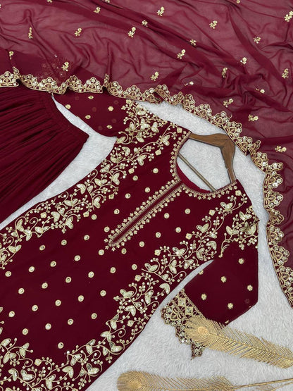 Heavy Faux Georgette Top Plazzo Set – Embroidery & Sequins Work with Dupatta