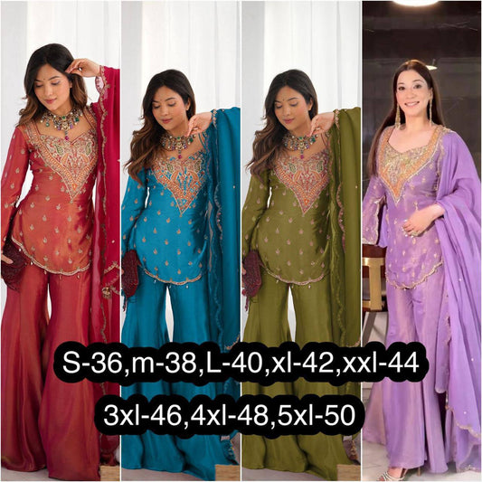 Heavy Simar Silk Suit Set – Embroidery Work with Faux Georgette Dupatta