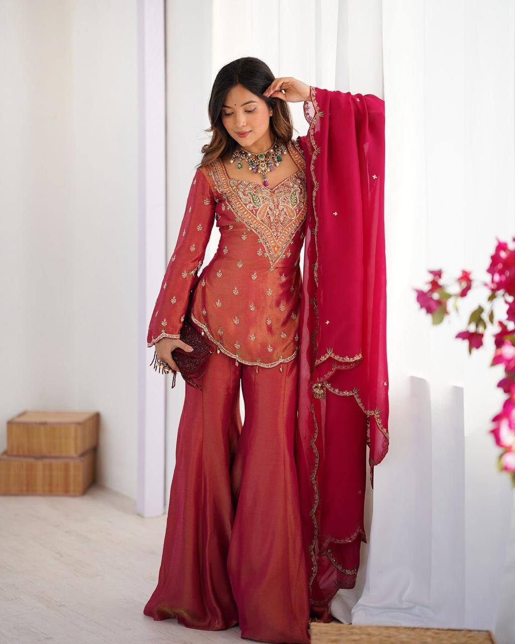 Heavy Simar Silk Suit Set – Embroidery Work with Faux Georgette Dupatta