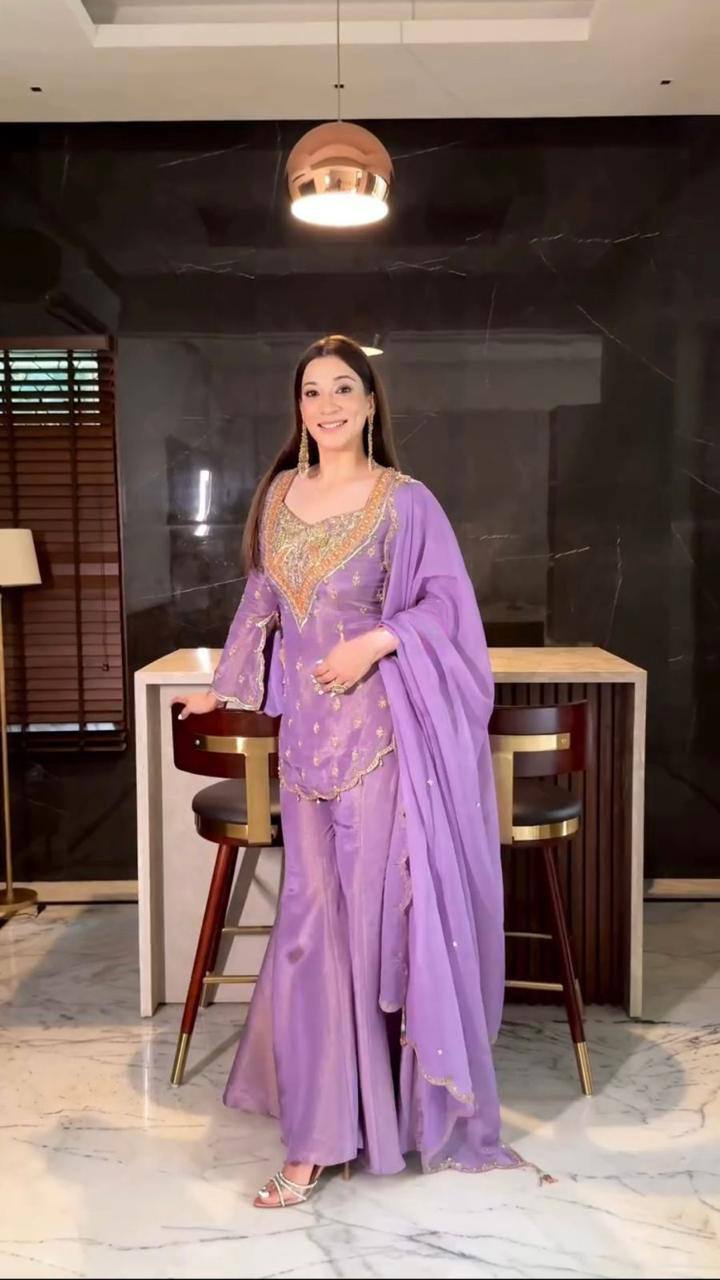 Heavy Simar Silk Suit Set – Embroidery Work with Faux Georgette Dupatta