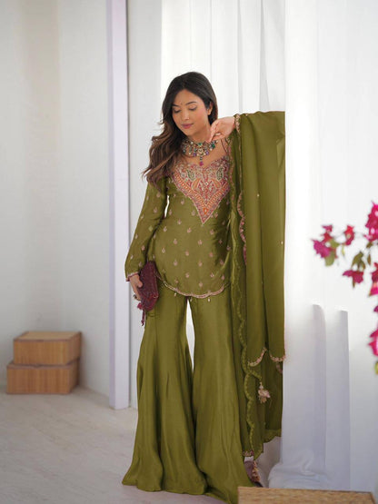 Heavy Simar Silk Suit Set – Embroidery Work with Faux Georgette Dupatta