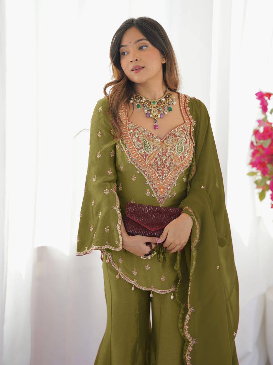 Heavy Simar Silk Suit Set – Embroidery Work with Faux Georgette Dupatta