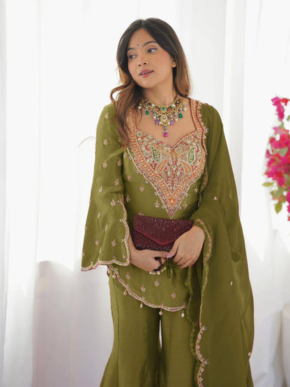 Heavy Simar Silk Suit Set – Embroidery Work with Faux Georgette Dupatta