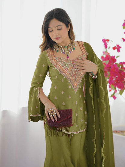 Heavy Simar Silk Suit Set – Embroidery Work with Faux Georgette Dupatta