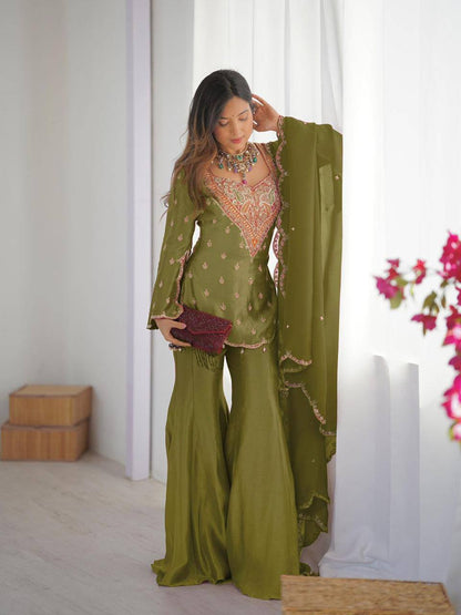 Heavy Simar Silk Suit Set – Embroidery Work with Faux Georgette Dupatta