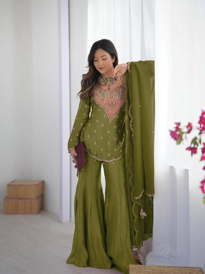 Heavy Simar Silk Suit Set – Embroidery Work with Faux Georgette Dupatta