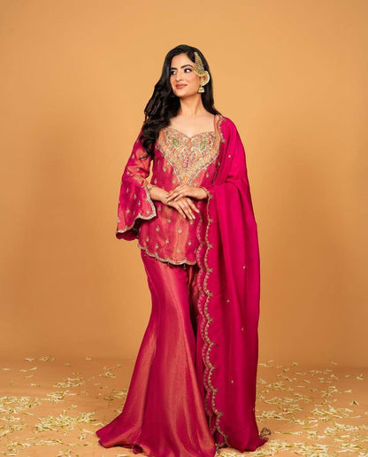Heavy Simar Silk Suit Set – Embroidery Work with Faux Georgette Dupatta