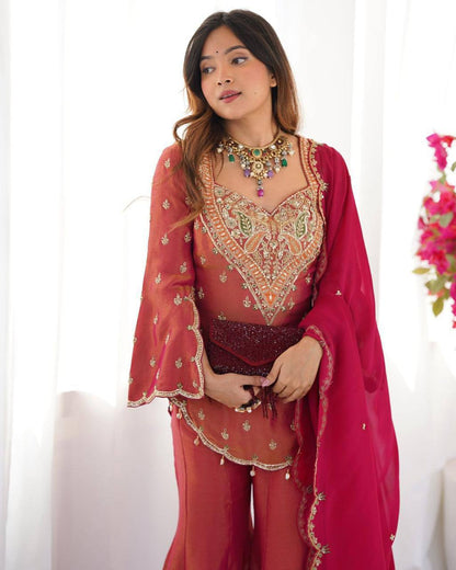 Heavy Simar Silk Suit Set – Embroidery Work with Faux Georgette Dupatta