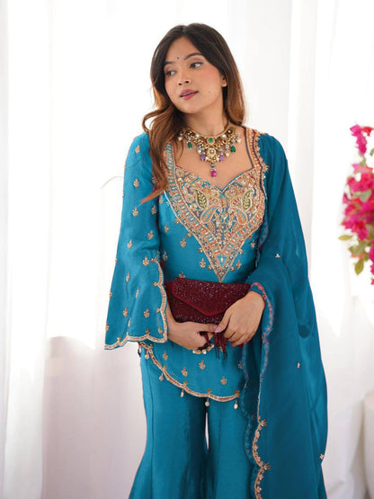Heavy Simar Silk Suit Set – Embroidery Work with Faux Georgette Dupatta