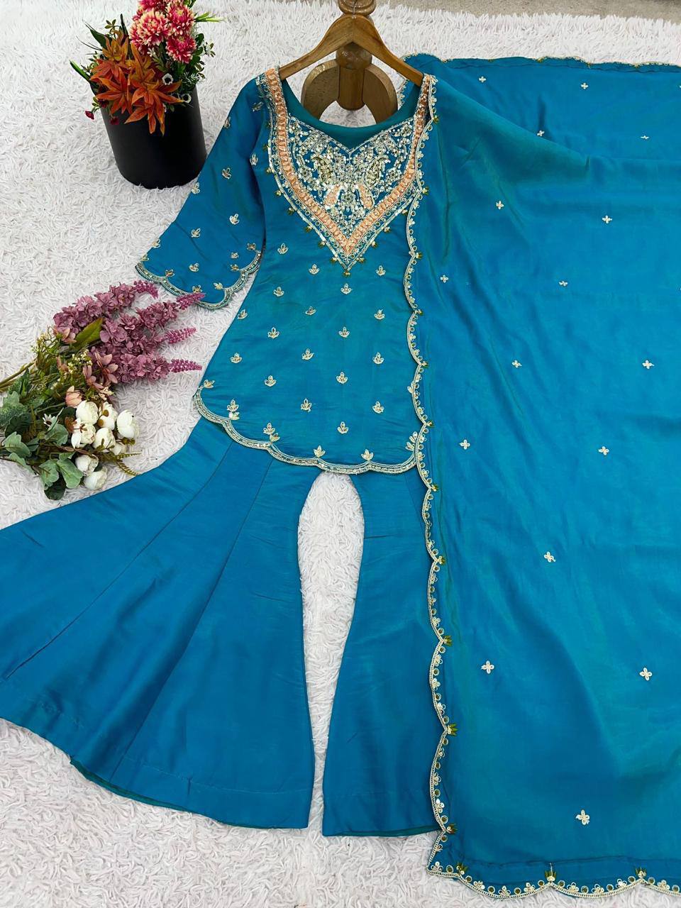 Heavy Simar Silk Suit Set – Embroidery Work with Faux Georgette Dupatta